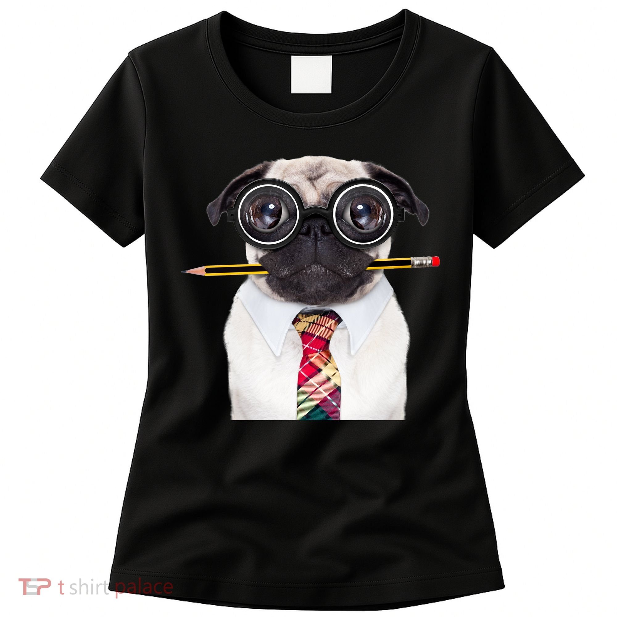 Nerdy Pug Dog With Glasses Women's T-Shirt
