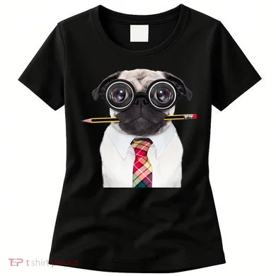 Nerdy Pug Dog With Glasses Women's T-Shirt