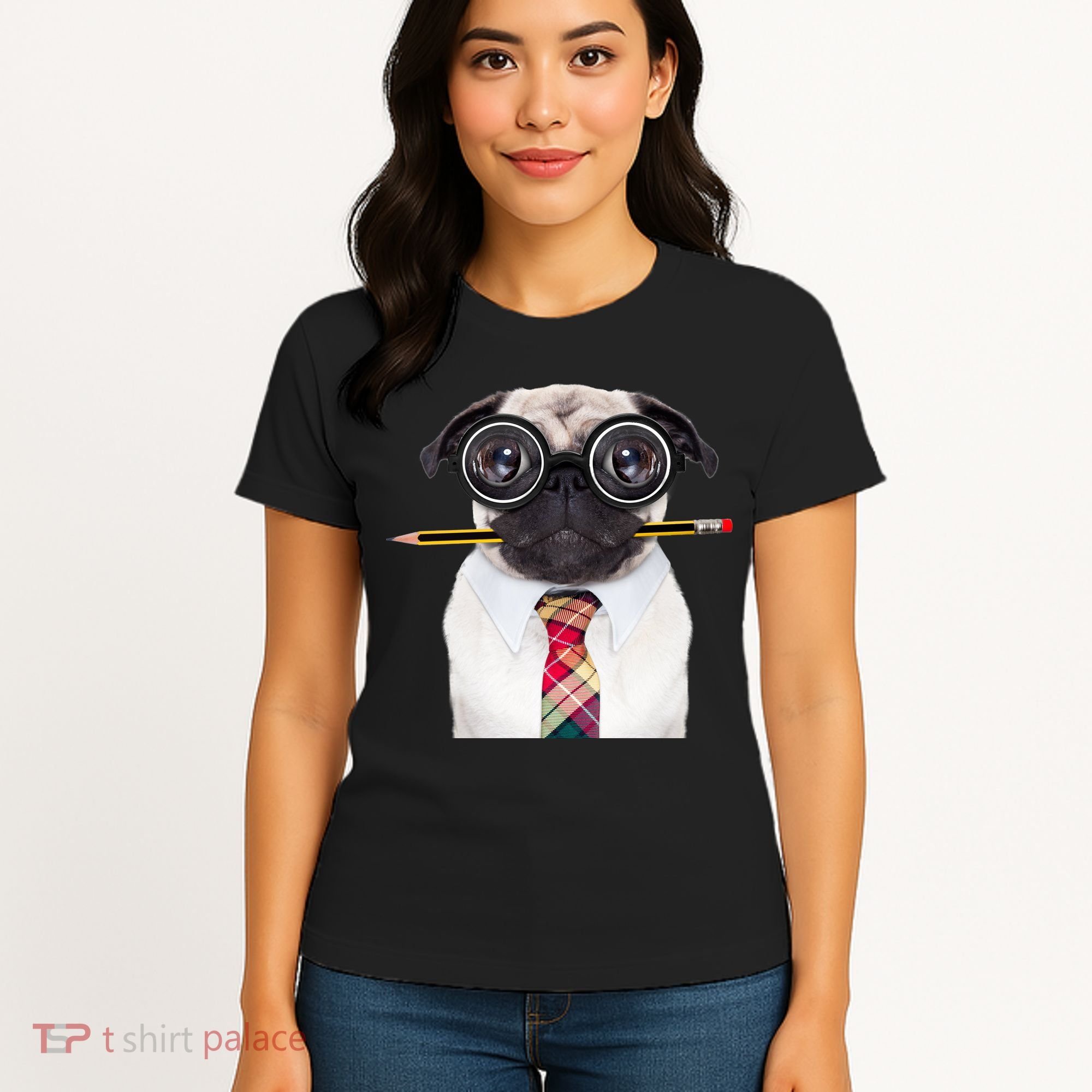 Nerdy Pug Dog With Glasses Women's T-Shirt