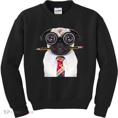 Nerdy Pug Dog With Glasses Kids Sweatshirt