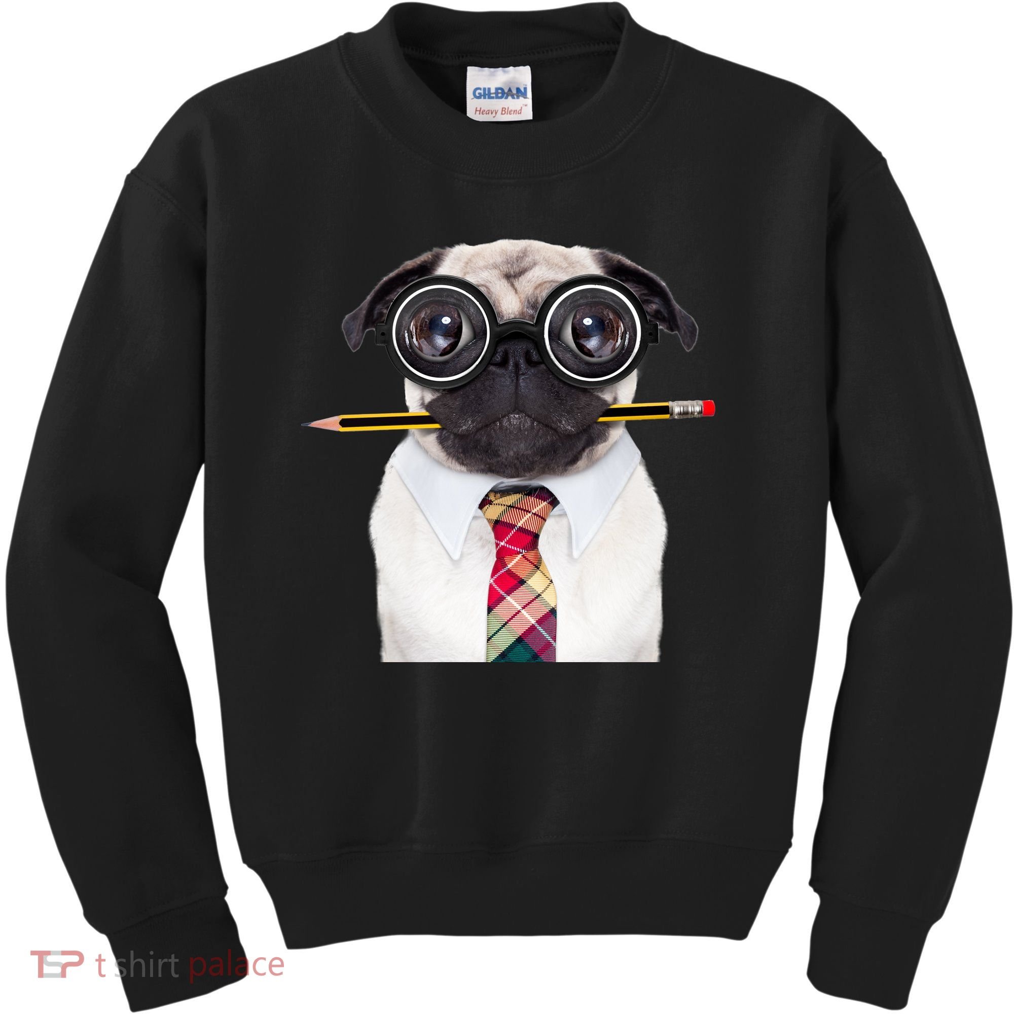 Nerdy Pug Dog With Glasses Kids Sweatshirt
