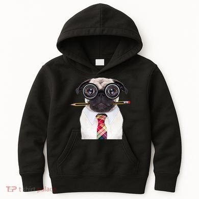 Nerdy Pug Dog With Glasses Kids Hoodie