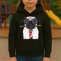 Nerdy Pug Dog With Glasses Kids Hoodie thumb 3