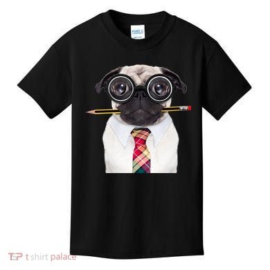 Nerdy Pug Dog With Glasses Kids T-Shirt