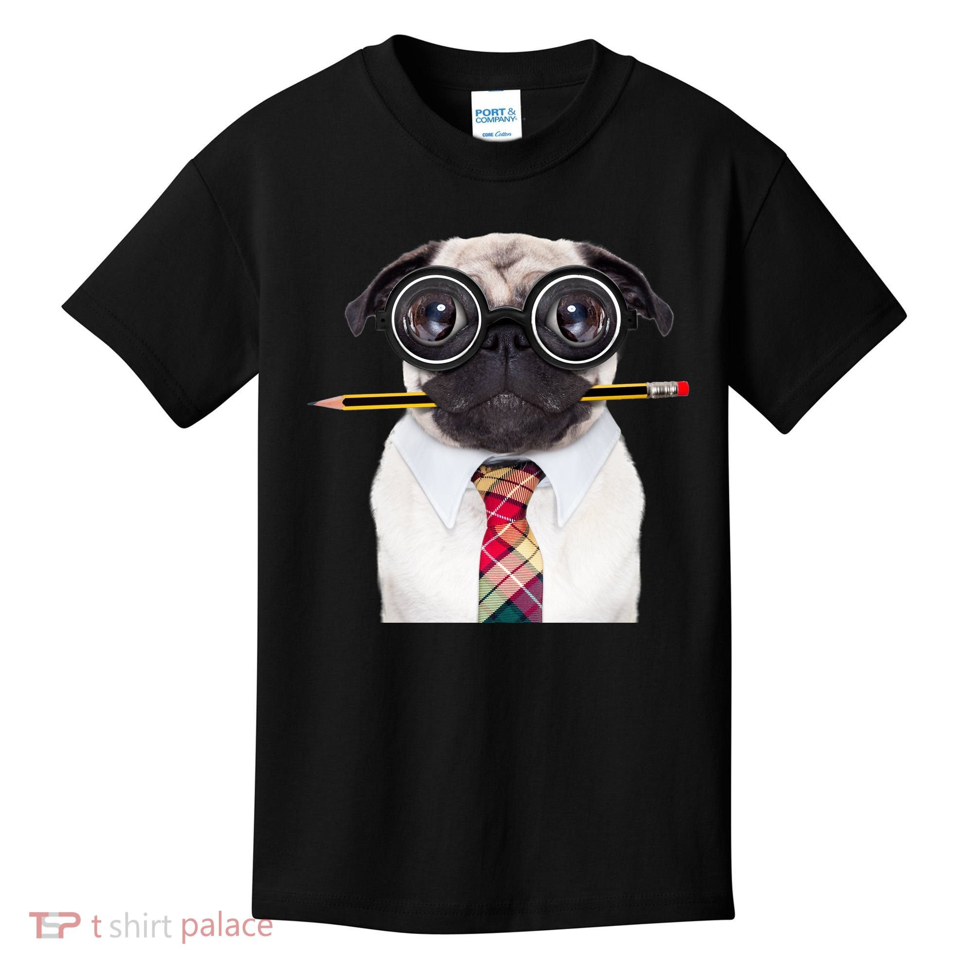 Nerdy Pug Dog With Glasses Kids T-Shirt