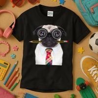 Nerdy Pug Dog With Glasses Kids T-Shirt thumb 3
