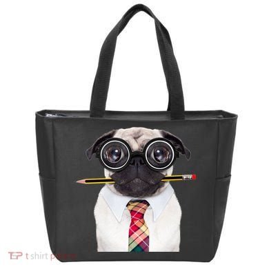 Nerdy Pug Dog With Glasses Tote Bag