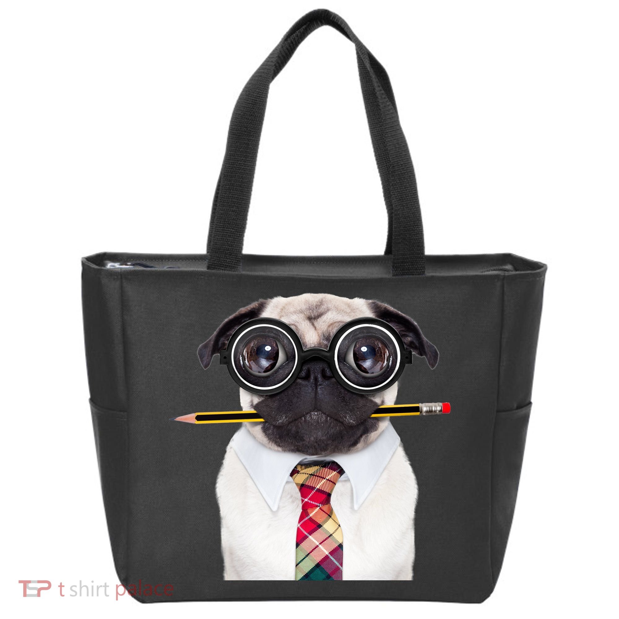 Nerdy Pug Dog With Glasses Tote Bag