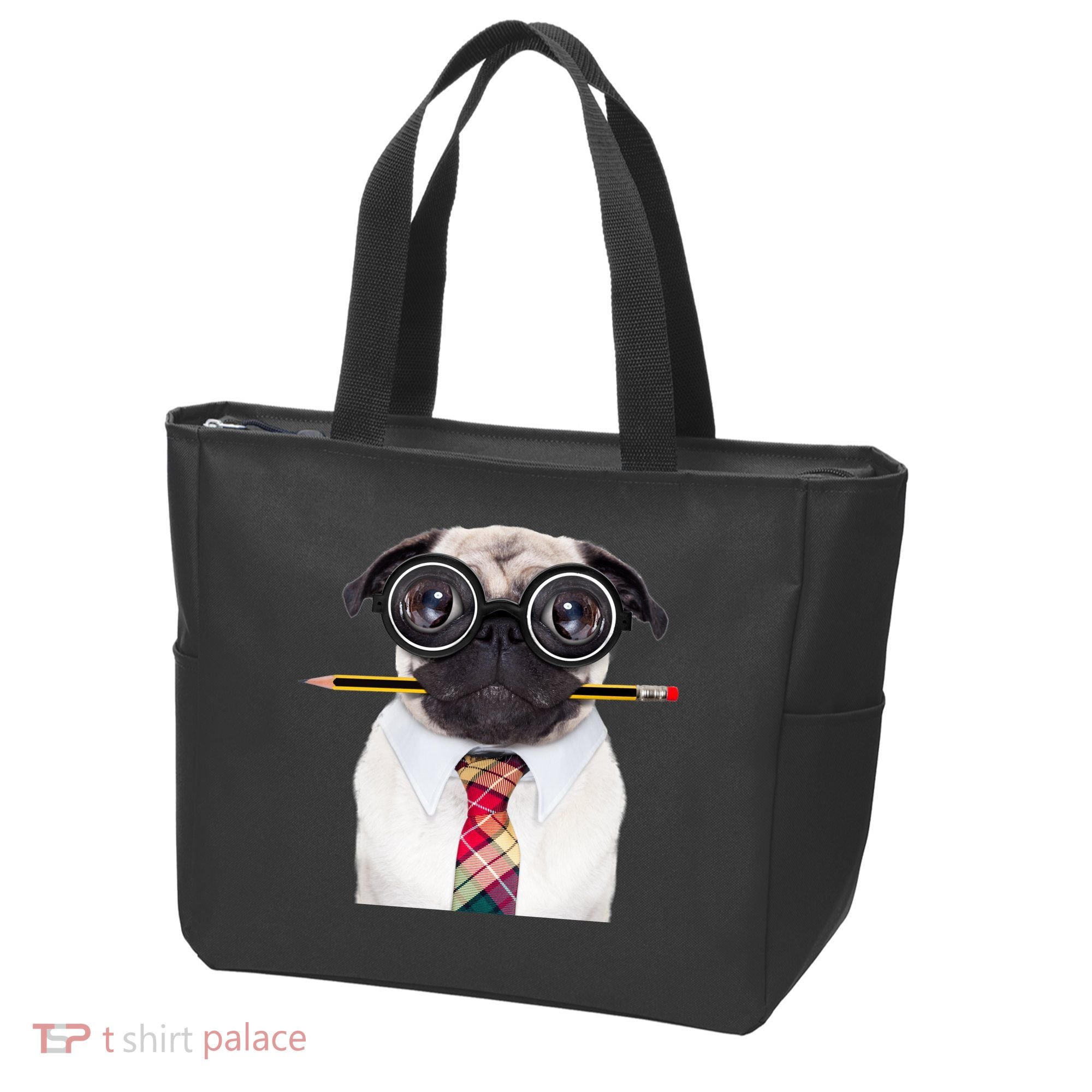 Nerdy Pug Dog With Glasses Tote Bag