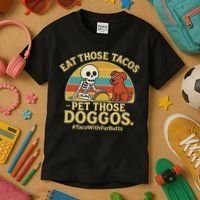 Nice Eat Those Tacos Pet Those Doggos #TacosWillfburts Skeleton Dog Kids T-Shirt thumb 3