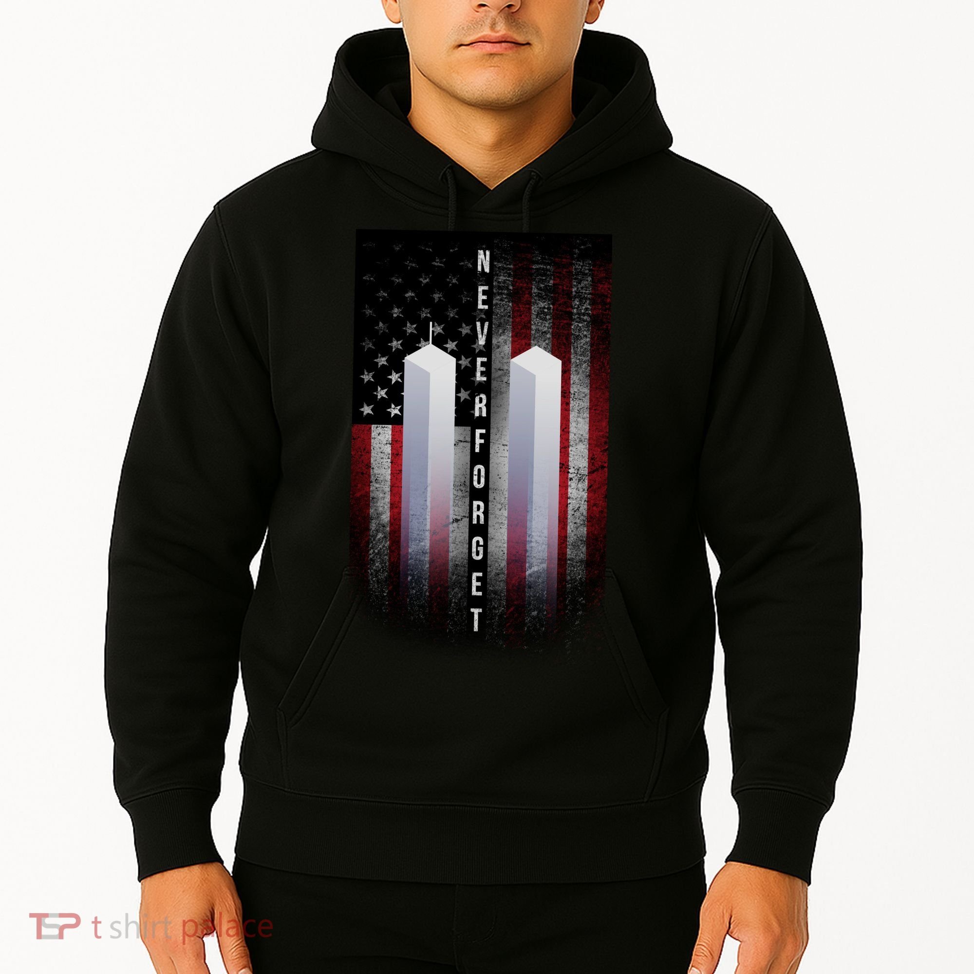 Never forget 9-11 Twin Towers American Flag Hoodie