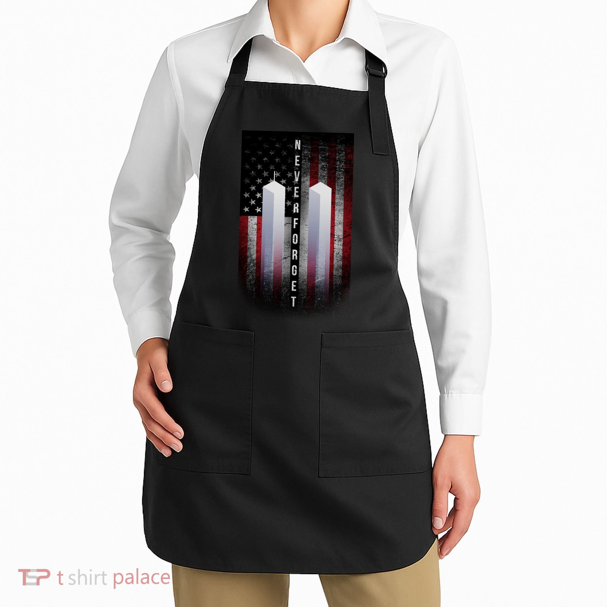 Never forget 9-11 Twin Towers American Flag Apron