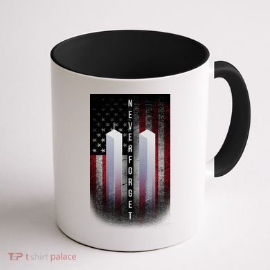 Never forget 9-11 Twin Towers American Flag Coffee Mug back