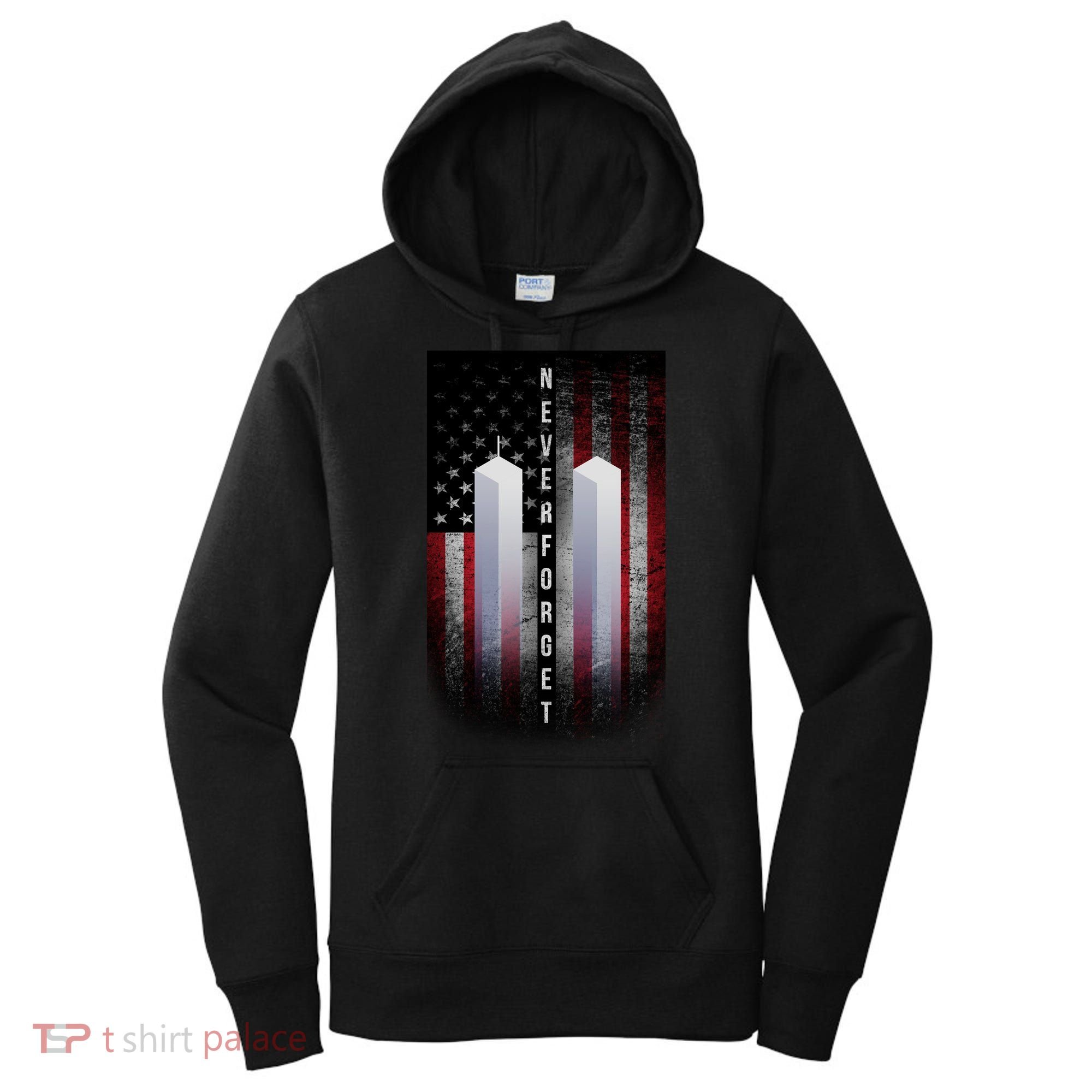 Never forget 9-11 Twin Towers American Flag Women's Hoodie