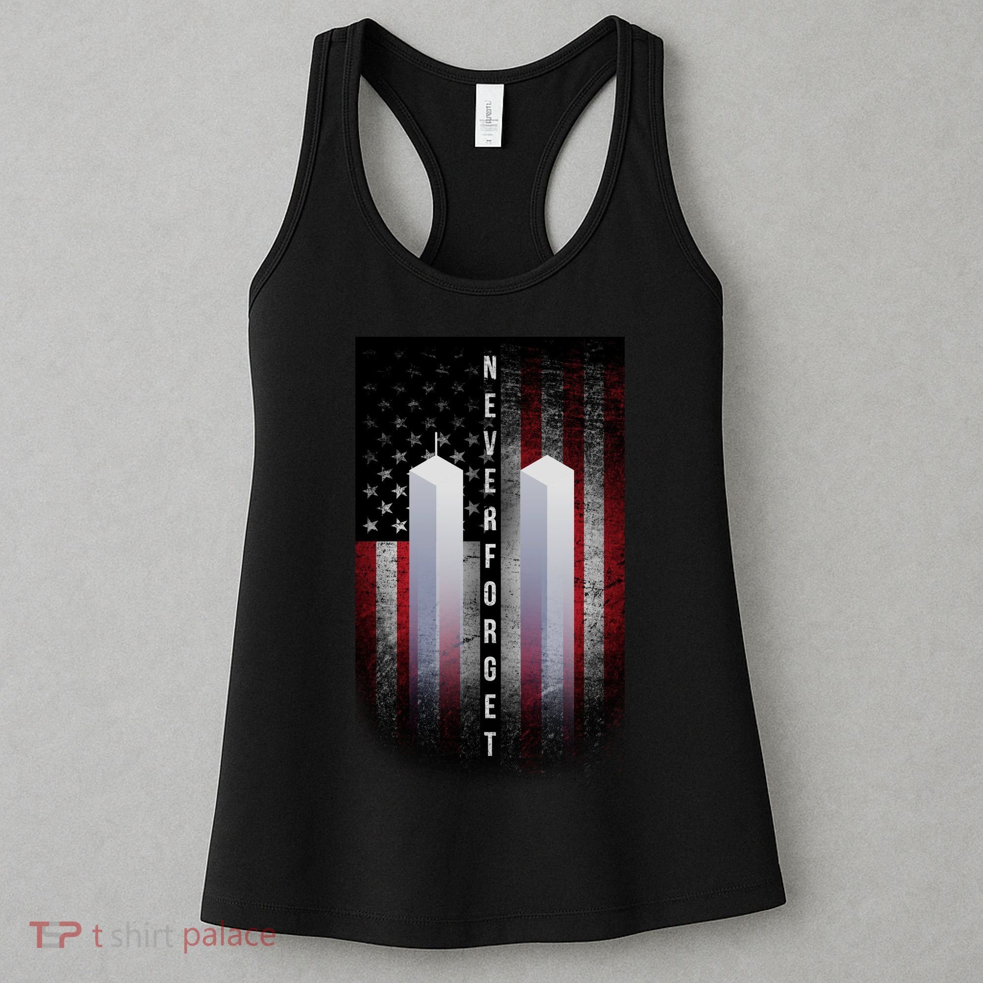 Never forget 9-11 Twin Towers American Flag Women's Tank Top