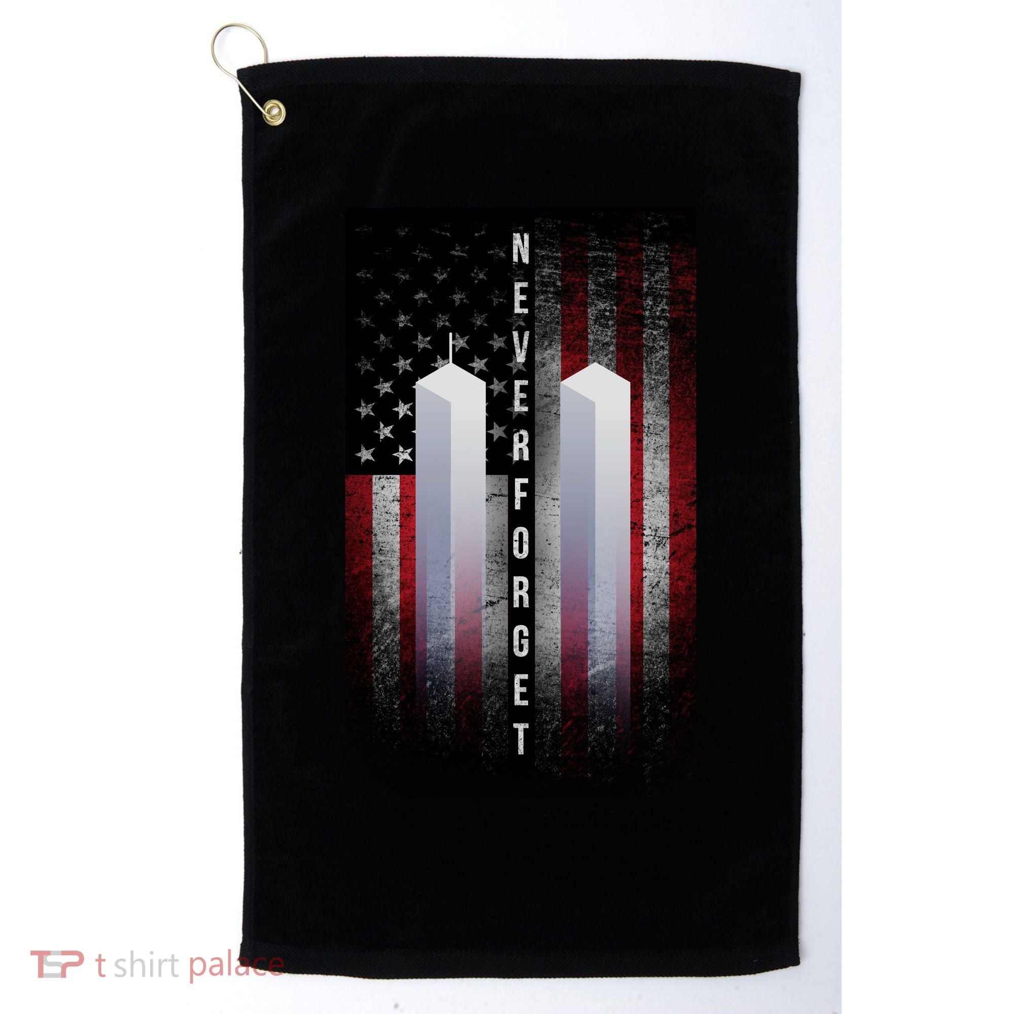 Never forget 9-11 Twin Towers American Flag Golf Towel