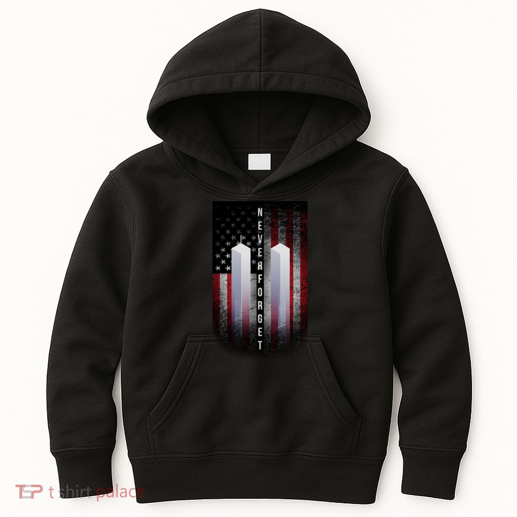 Never forget 9-11 Twin Towers American Flag Kids Hoodie