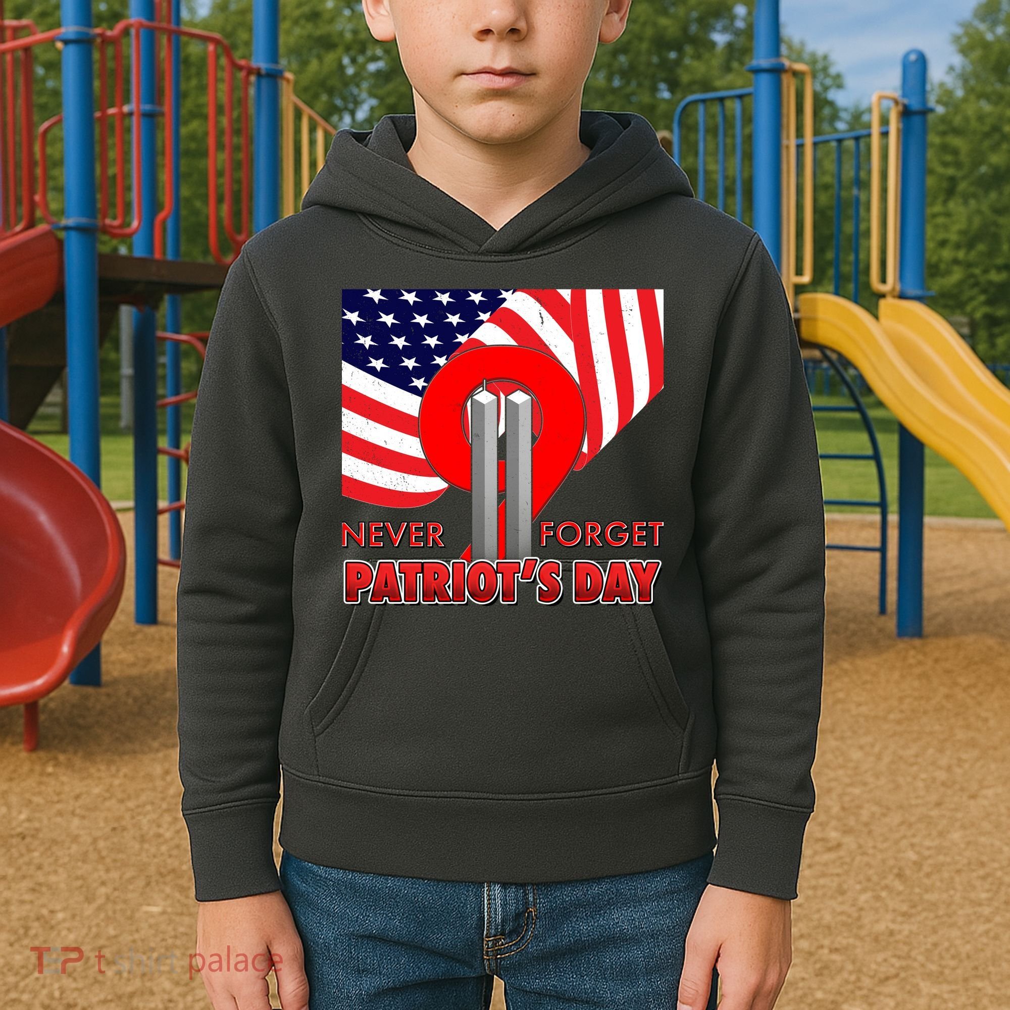 Never Forget Patriot Day 911 Kids Hoodie