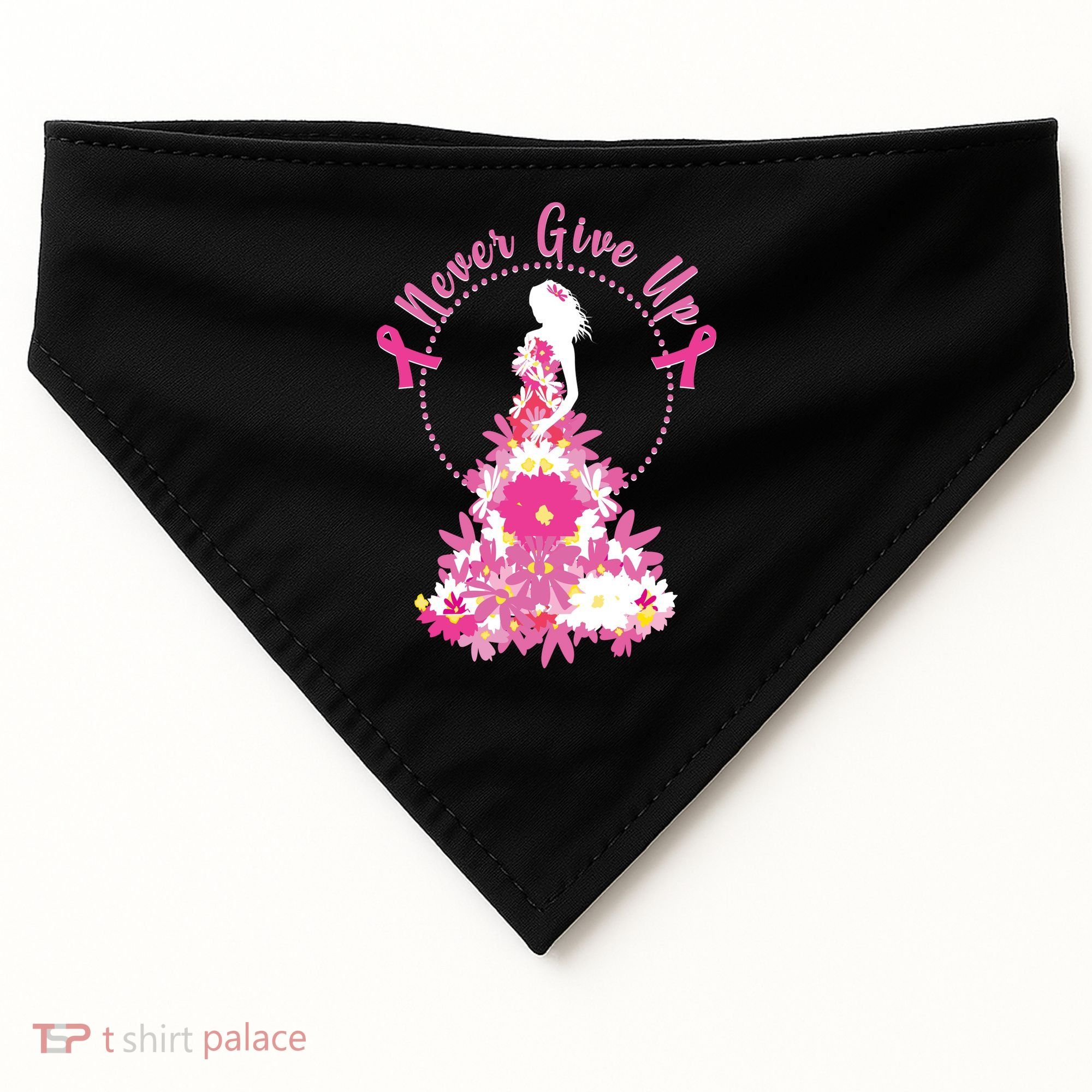 Never Give Up Breast Cancer Awareness Floral USA-Made Doggie Bandana