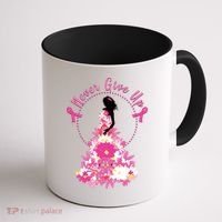 Never Give Up Breast Cancer Awareness Floral Coffee Mug thumb 1