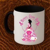 Never Give Up Breast Cancer Awareness Floral Coffee Mug thumb 2