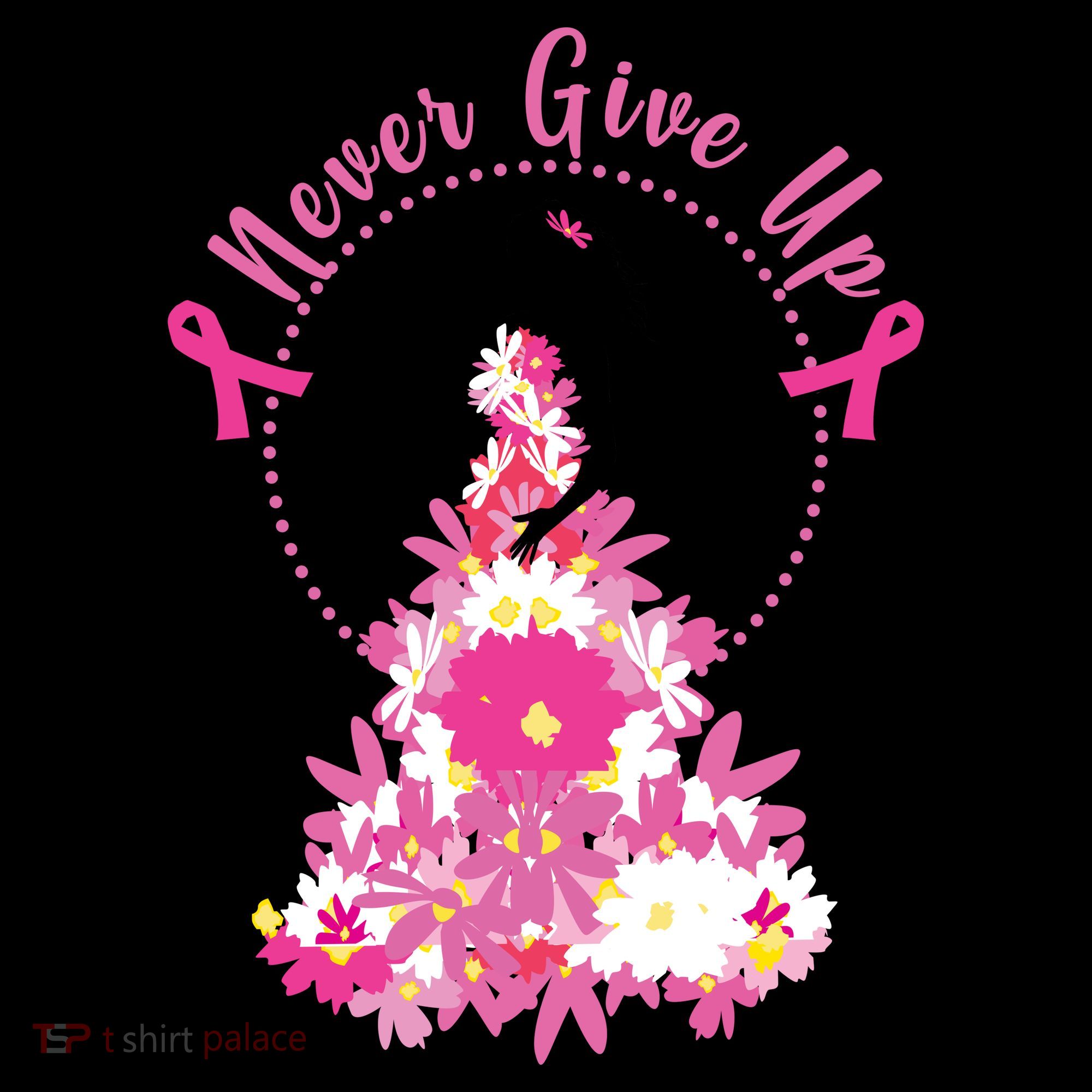 Never Give Up Breast Cancer Awareness Floral Coffee Mug
