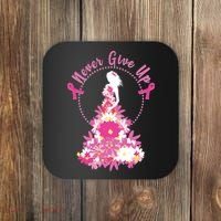 Never Give Up Breast Cancer Awareness Floral Coaster thumb 0
