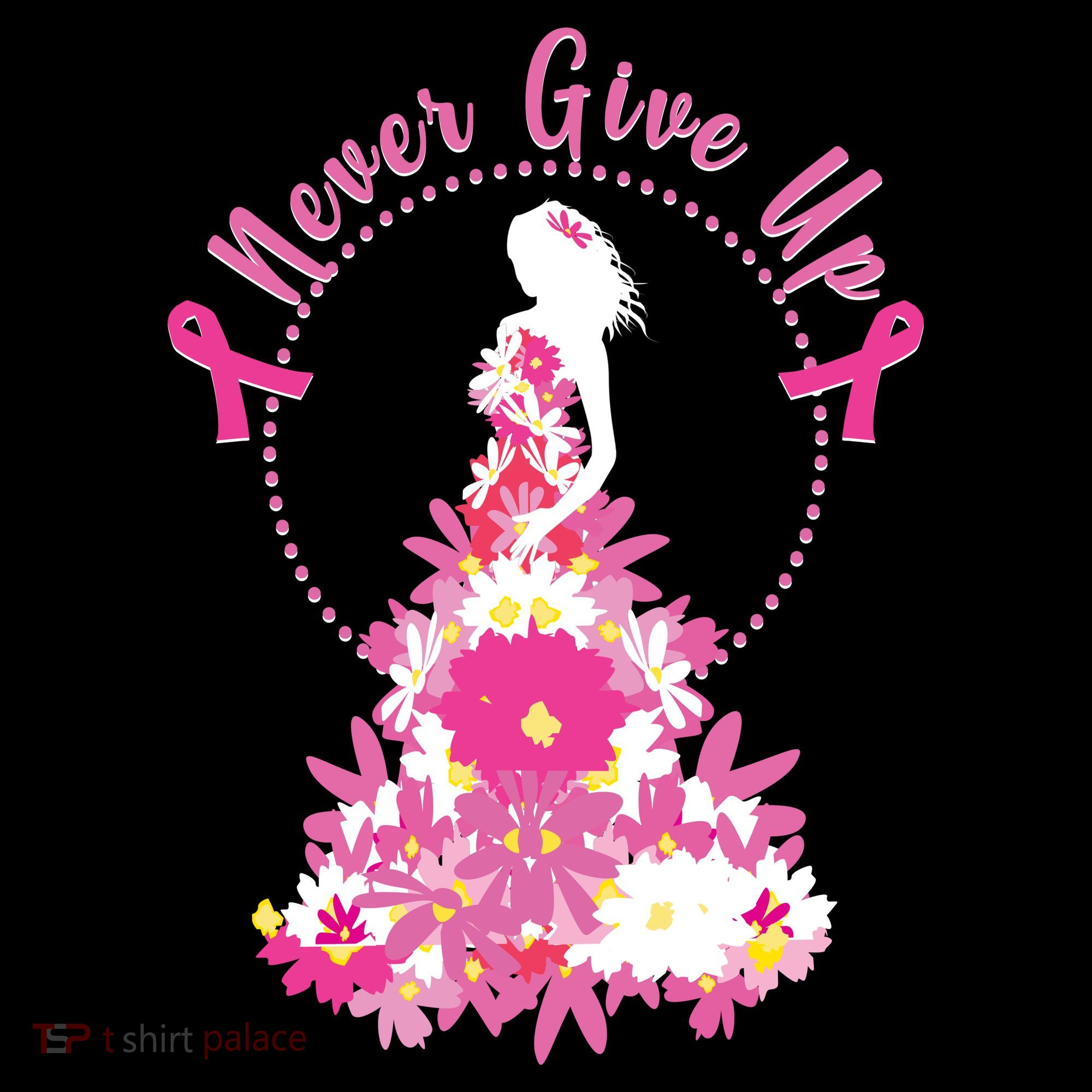 Never Give Up Breast Cancer Awareness Floral Women's Hoodie