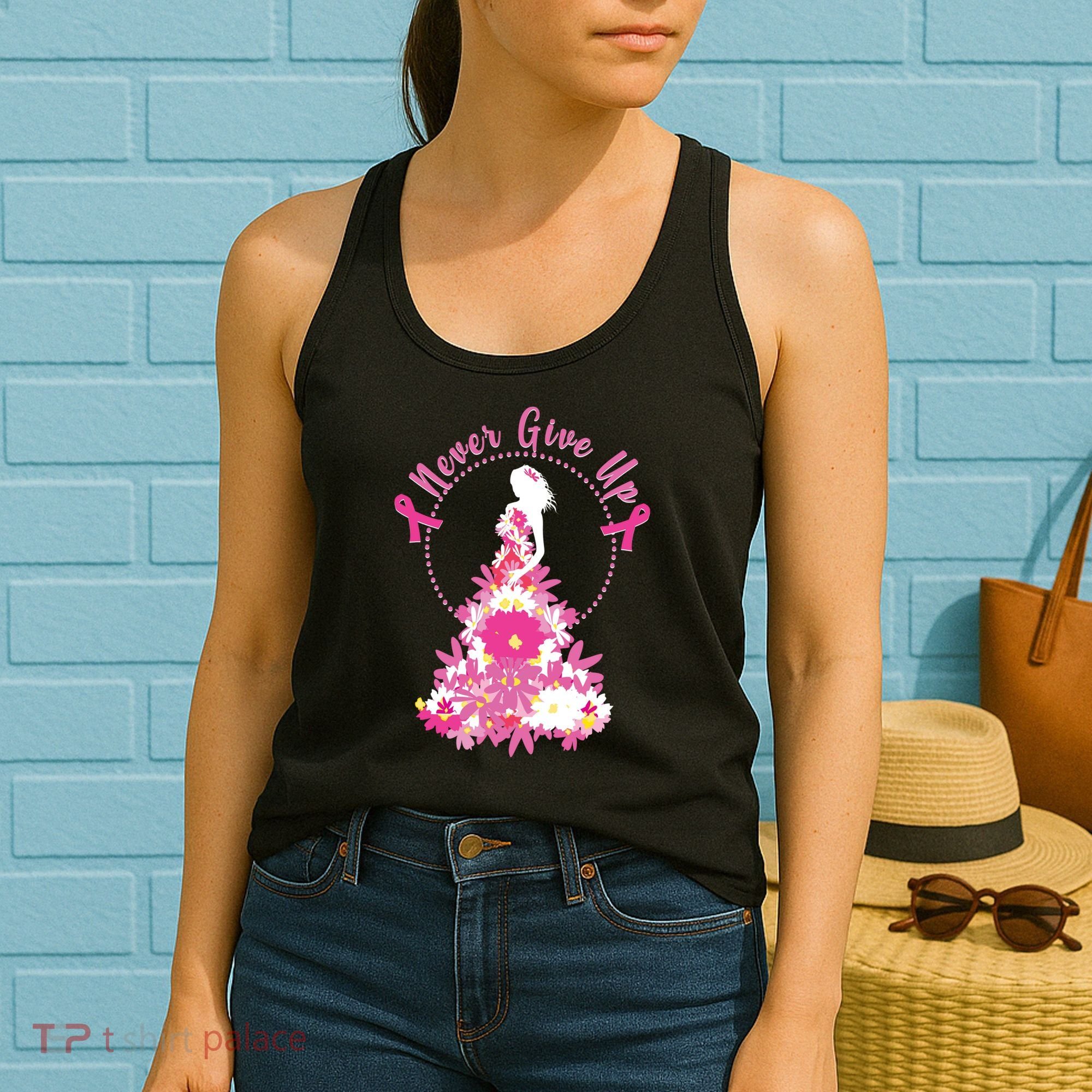 Never Give Up Breast Cancer Awareness Floral Women's Tank Top