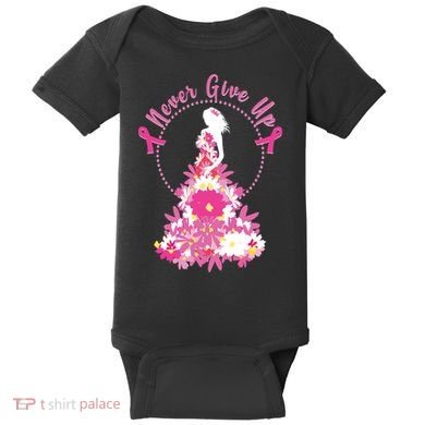 Never Give Up Breast Cancer Awareness Floral Baby Bodysuit