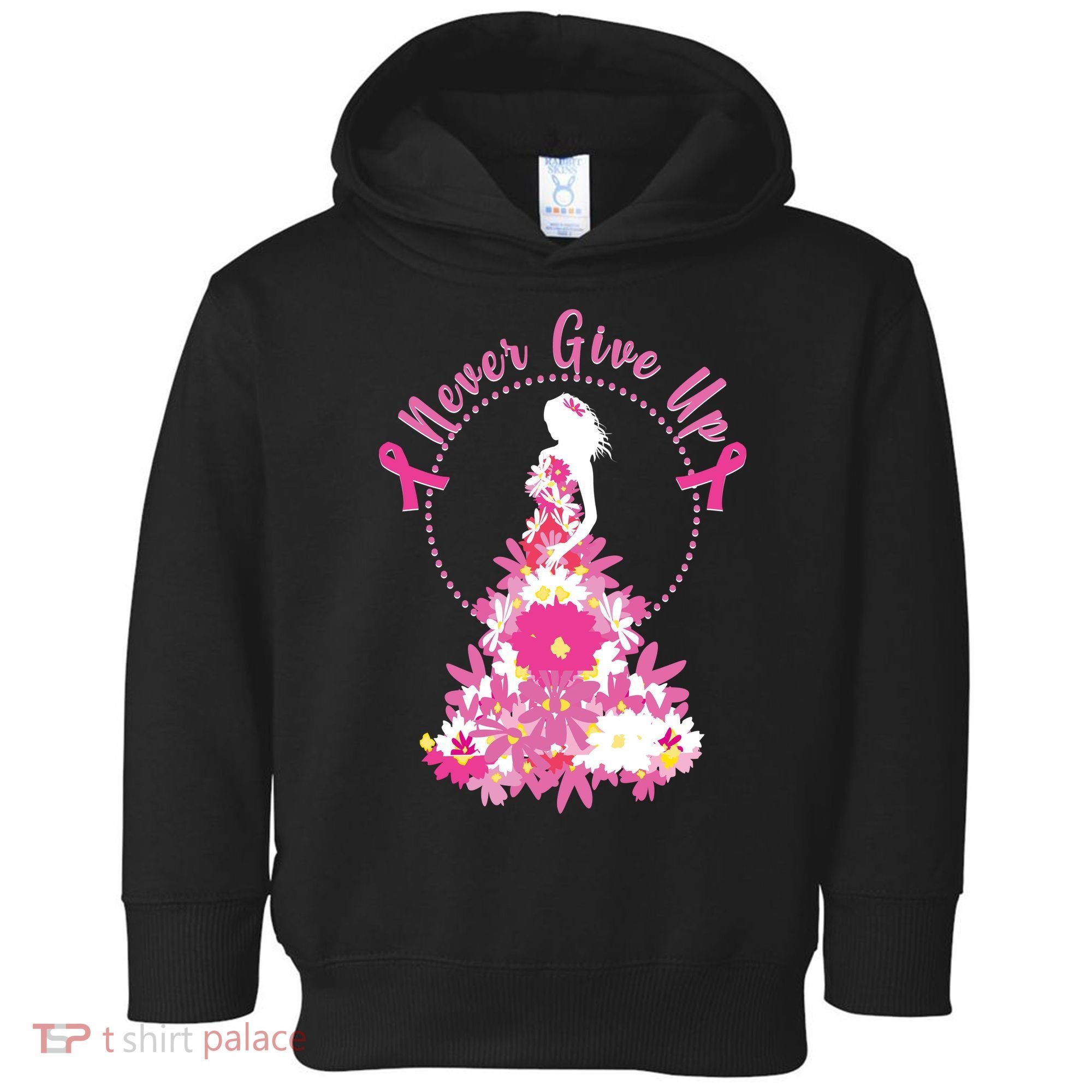 Never Give Up Breast Cancer Awareness Floral Toddler Hoodie