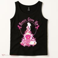 Never Give Up Breast Cancer Awareness Floral Tank Top thumb 2