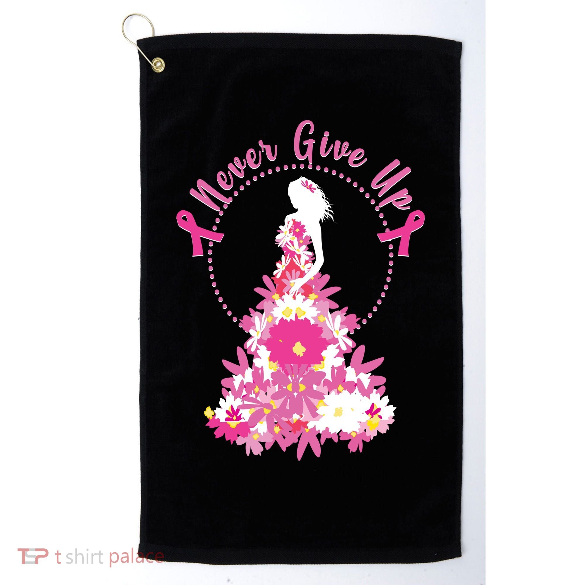 Never Give Up Breast Cancer Awareness Floral Golf Towel