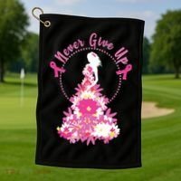 Never Give Up Breast Cancer Awareness Floral Golf Towel thumb 1