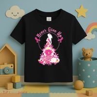 Never Give Up Breast Cancer Awareness Floral Toddler T-Shirt thumb 3