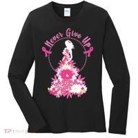 Never Give Up Breast Cancer Awareness Floral Women's Long Sleeve Shirt thumb 0