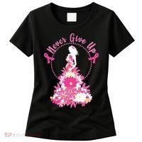 Never Give Up Breast Cancer Awareness Floral Women's T-Shirt thumb 0