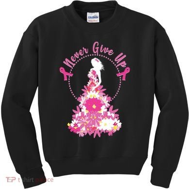 Never Give Up Breast Cancer Awareness Floral Kids Sweatshirt