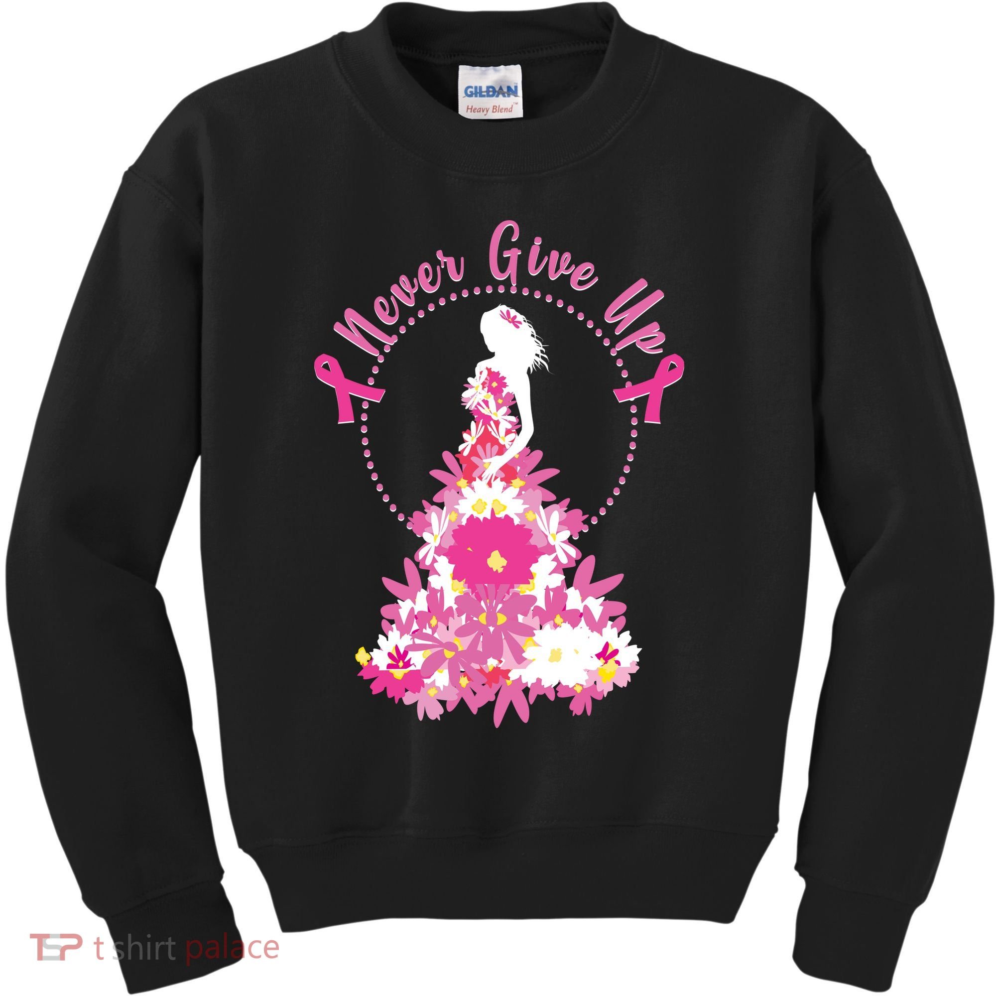 Never Give Up Breast Cancer Awareness Floral Kids Sweatshirt