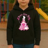 Never Give Up Breast Cancer Awareness Floral Kids Hoodie thumb 3