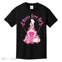 Never Give Up Breast Cancer Awareness Floral Kids T-Shirt thumb 0