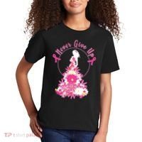 Never Give Up Breast Cancer Awareness Floral Kids T-Shirt thumb 2