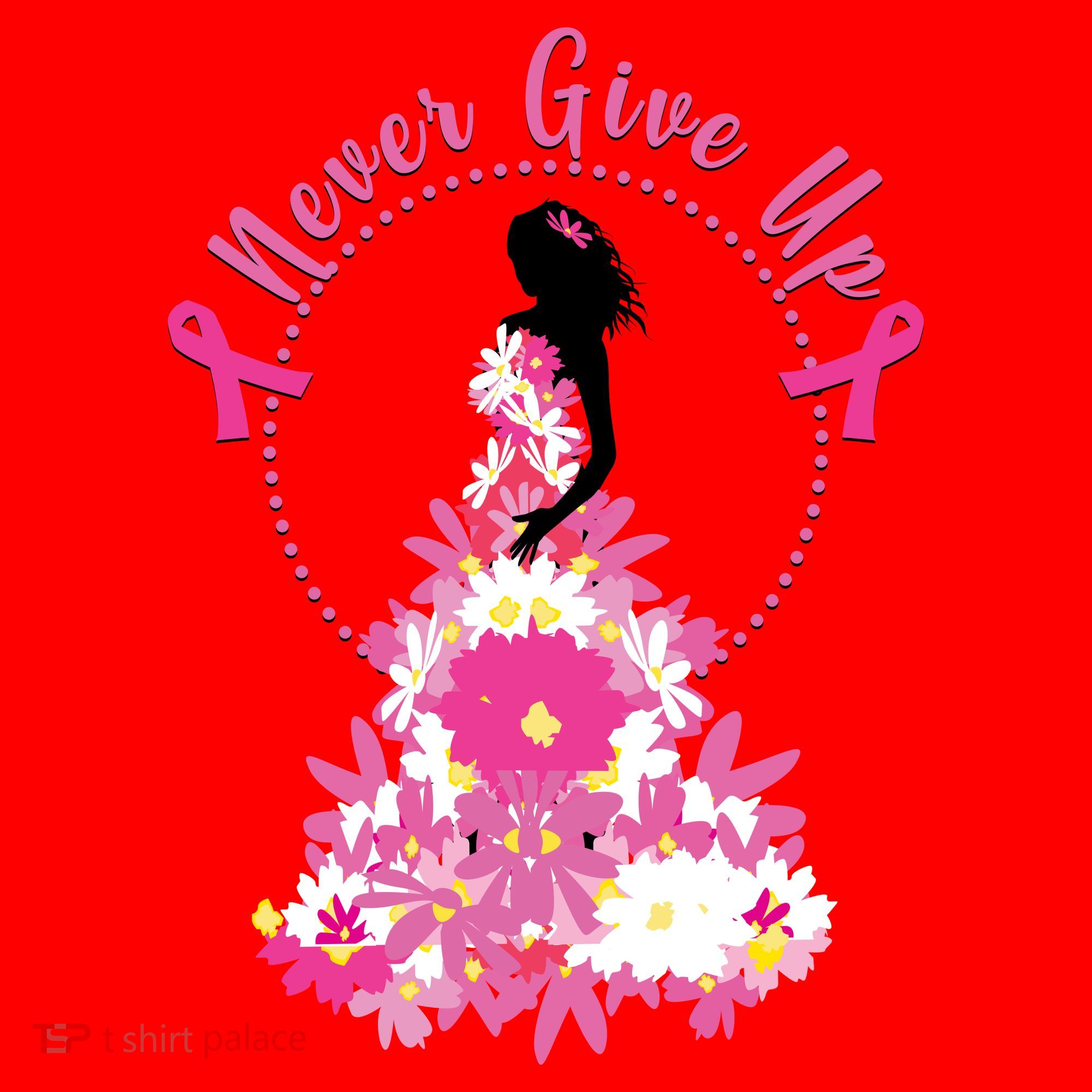 Never Give Up Breast Cancer Awareness Floral Santa Hat