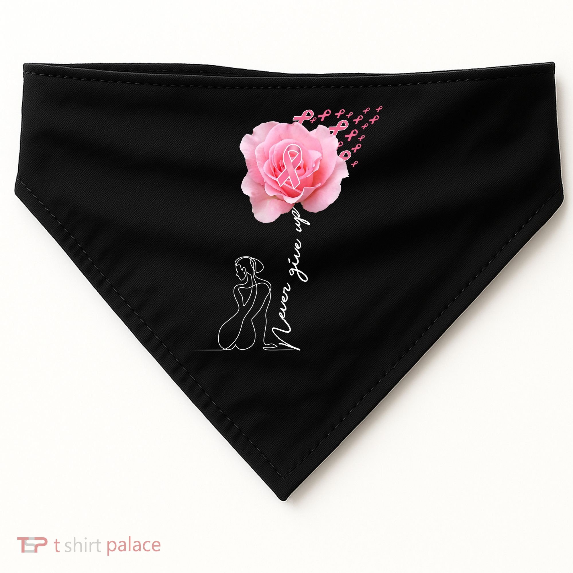 Never Give Up Breast Cancer Rose USA-Made Doggie Bandana