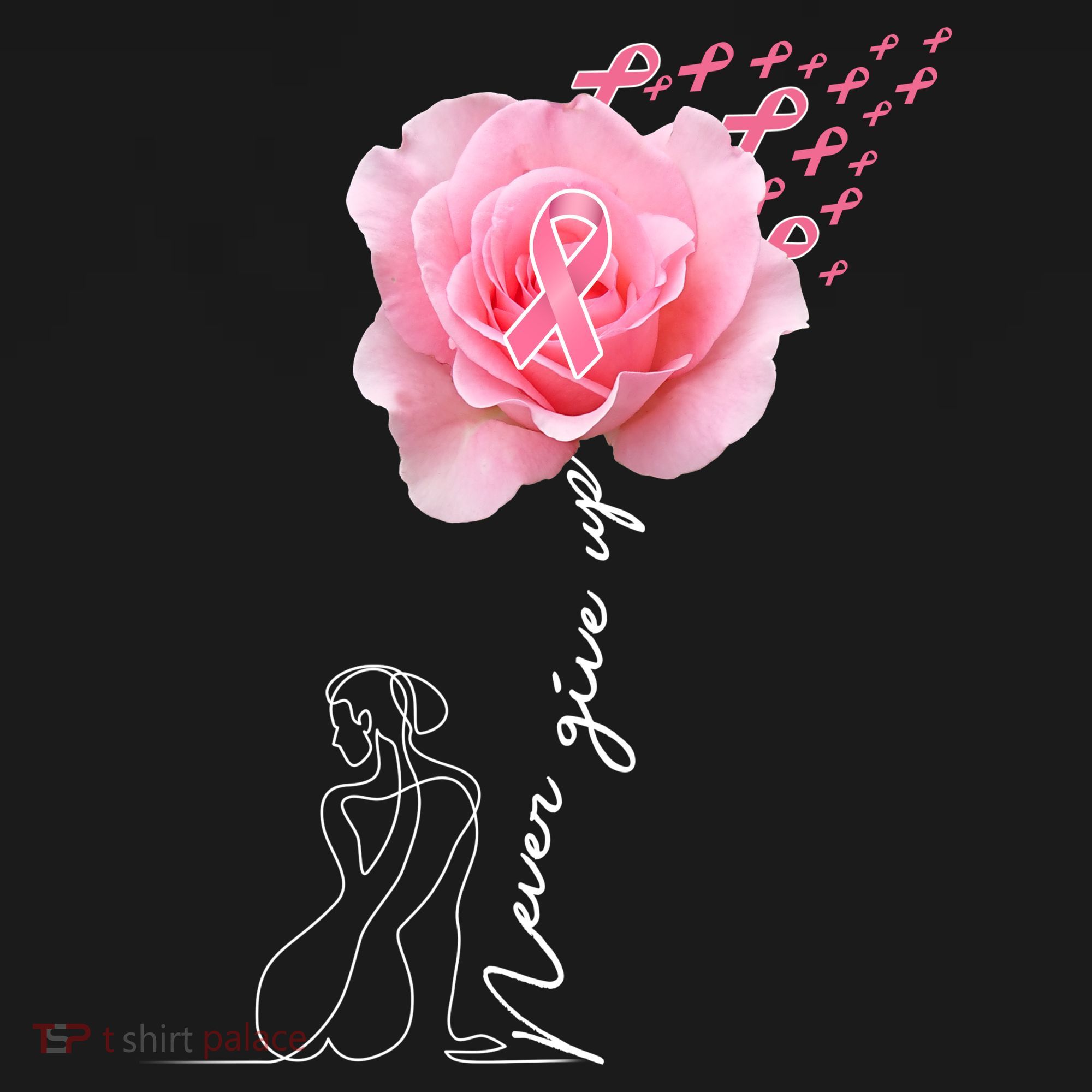 Never Give Up Breast Cancer Rose T-Shirt