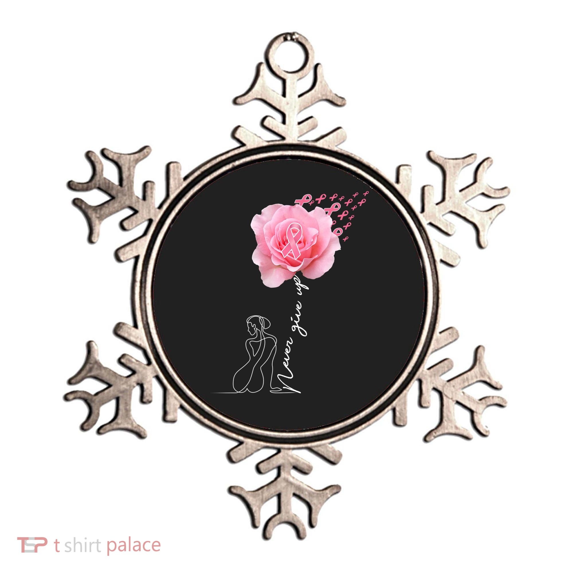 Never Give Up Breast Cancer Rose Ornament