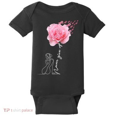 Never Give Up Breast Cancer Rose Baby Bodysuit