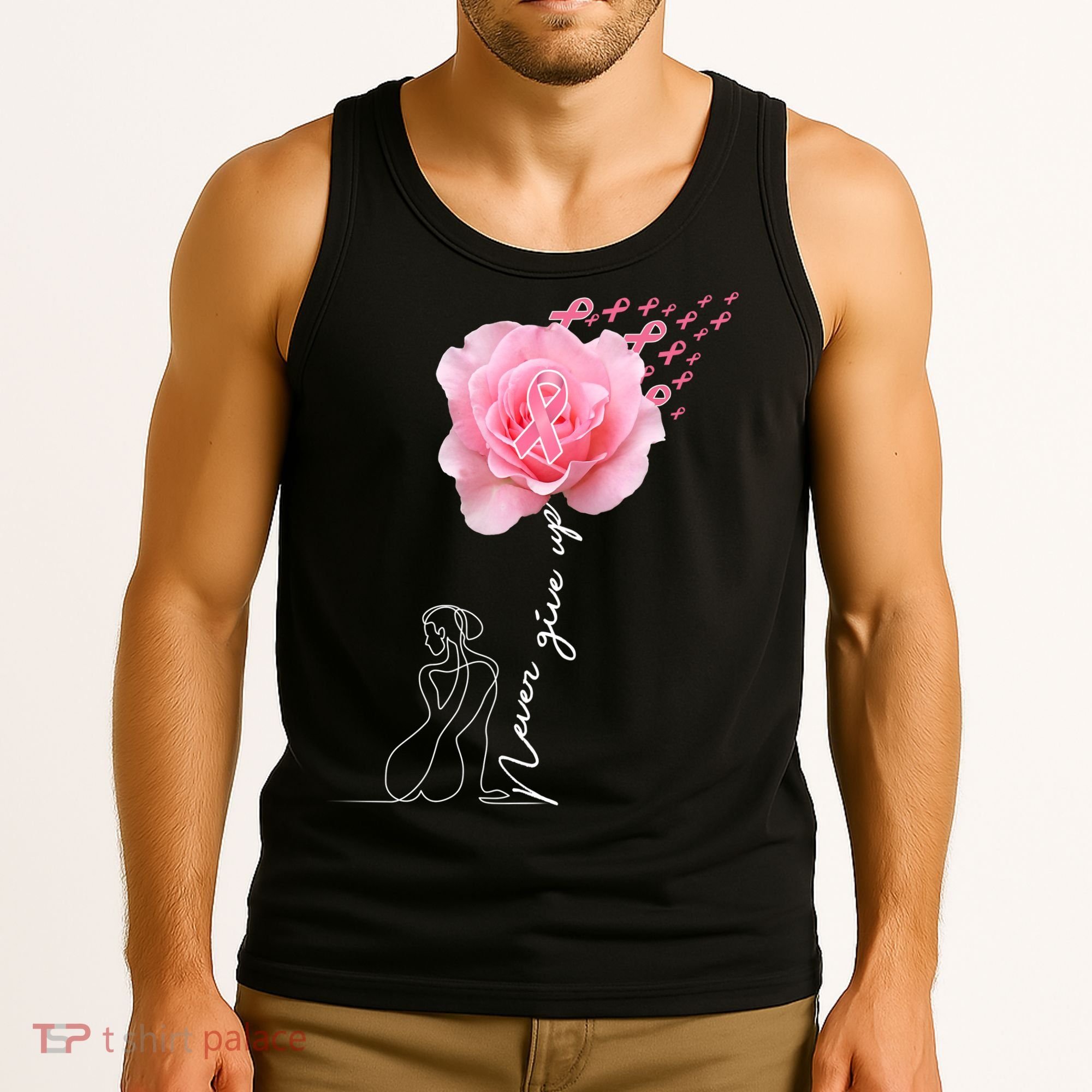 Never Give Up Breast Cancer Rose Tank Top