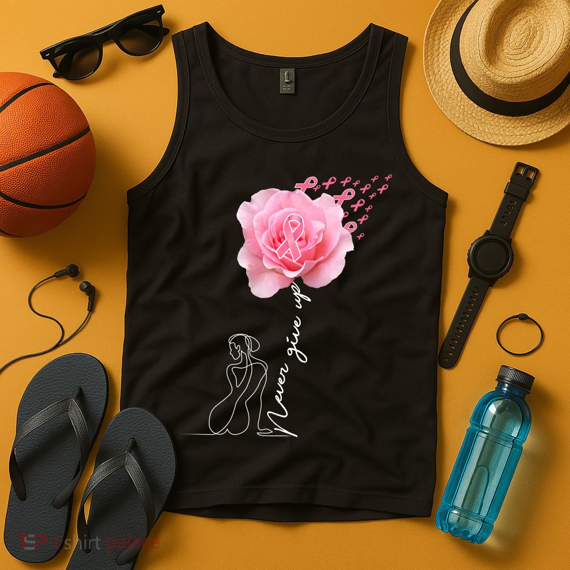 Never Give Up Breast Cancer Rose Tank Top