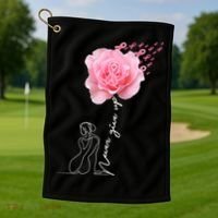 Never Give Up Breast Cancer Rose Golf Towel thumb 1